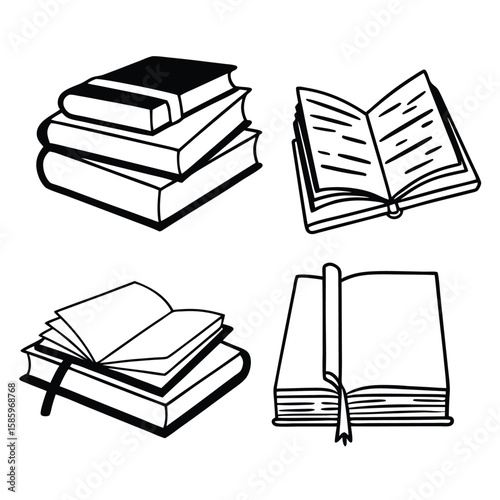 A large stack of old books with a white cover, isolated on a white background, represents a pile of knowledge for study and reading