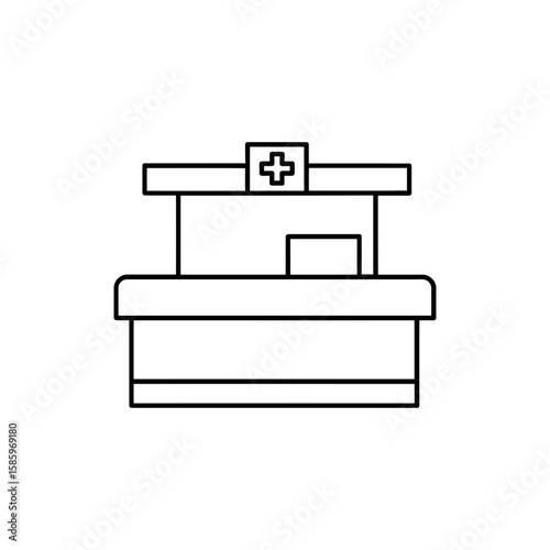 Minimal Icon of Hospital Reception Desk in Line Style