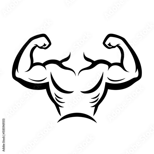 Strong muscular male torso illustration with flexed arms