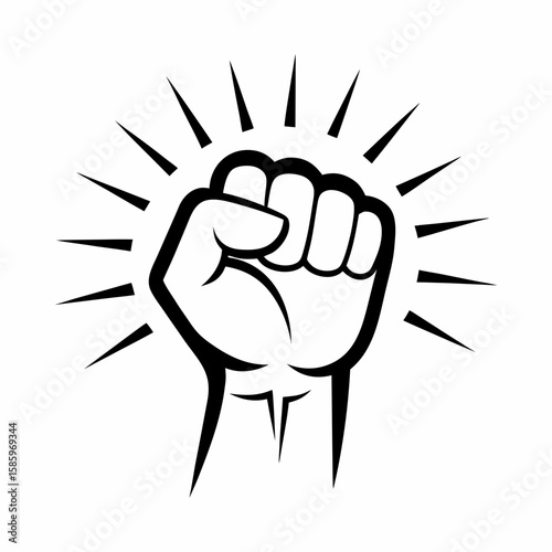 Bold fist symbol with radiating lines representing strength and unity