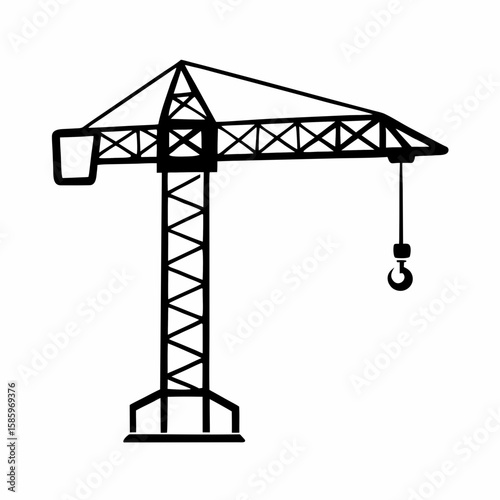 Construction crane silhouette against white background