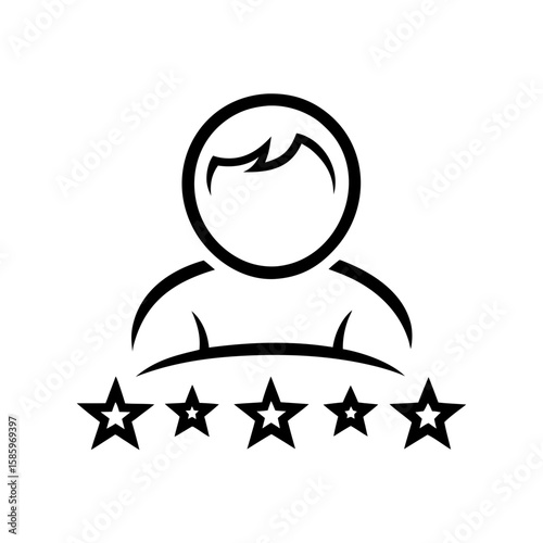 Person icon with five-star rating symbolizing customer satisfaction