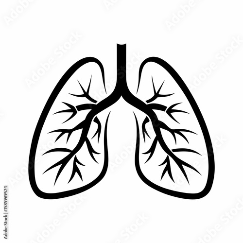 Black outline illustration of human lungs with branching bronchi