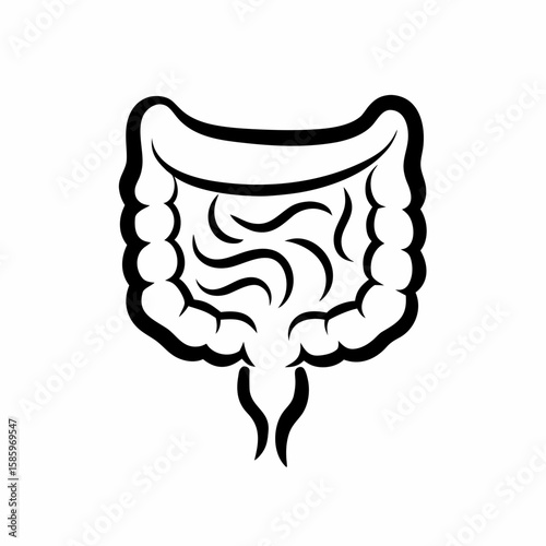 Stylized black and white intestines icon illustrating digestive health concept