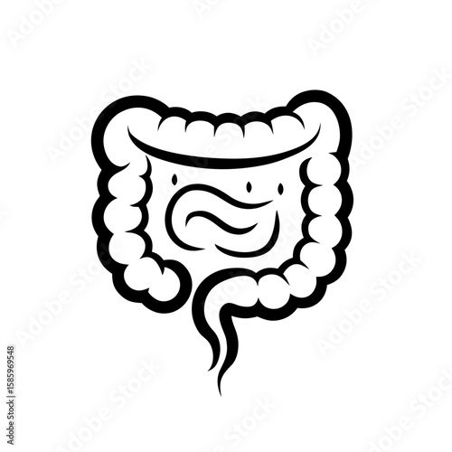 Stylized black and white intestine drawing
