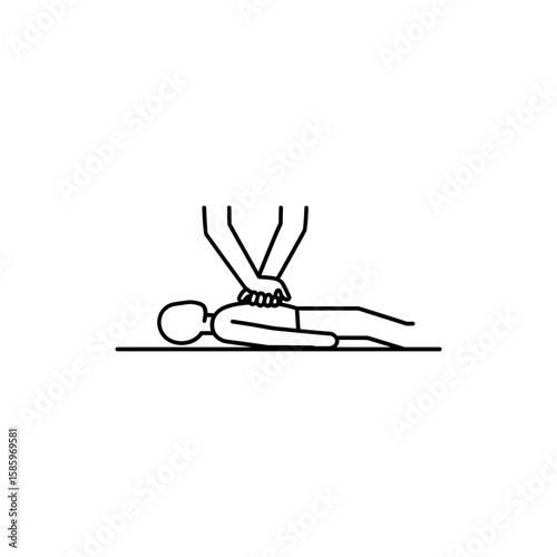 Thin line icon of CPR in progress showing emergency response