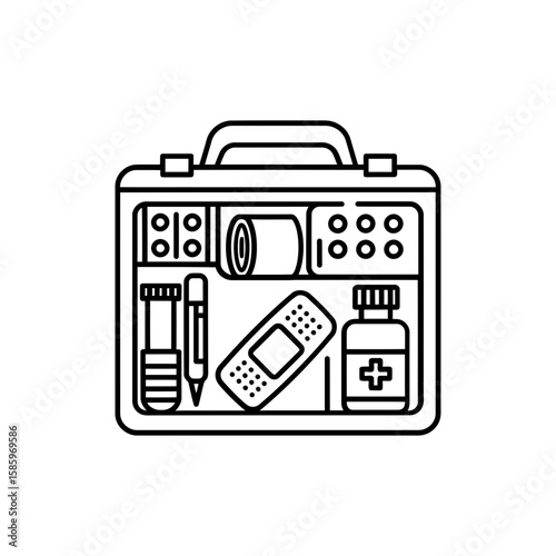 Thin line icon of a sterile dressing kit for wound care