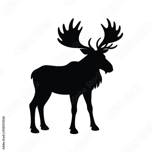 Silhouette of majestic moose with big antlers on white background  
