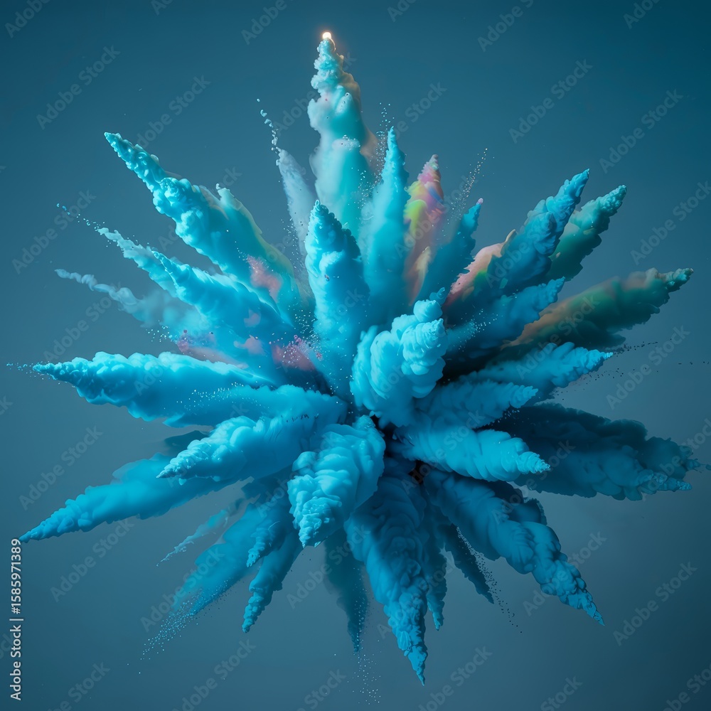 Fototapeta premium Cyan powder explosion radial burst blue
