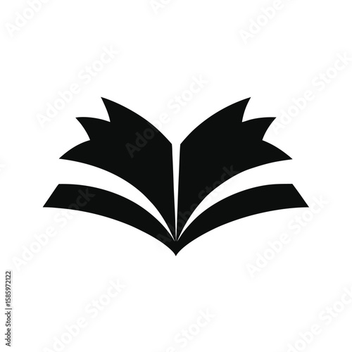 Silhouette of book with pages flying upward showing creativity and knowledge with white background