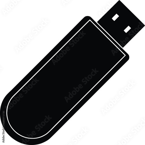 Clean black silhouette of a modern usb flash drive on a white background
