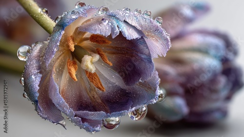 Close-up of delicate purple flower with water droplets showcasing natural beauty and elegance
