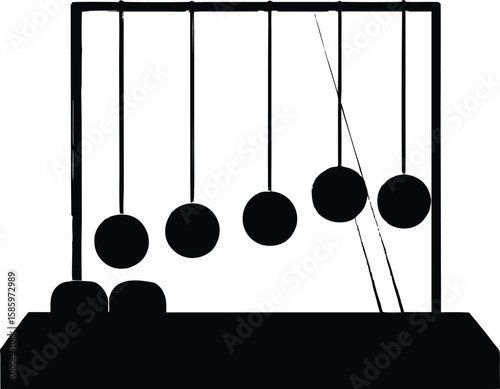 Newtons cradle demonstrates the conservation of momentum, isolated on white background