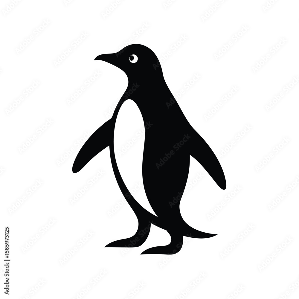 Obraz premium Silhouette of penguin walking upright with flippers at sides on white background