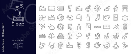 Sleep Line Editable Icons set. Vector illustration in modern thin line style of Sleep icons: sleep, night, dream, etc