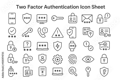 Digital Security Icons: A comprehensive set of minimalist icons, perfect for digital security and authentication purposes, conveying information and clarity.