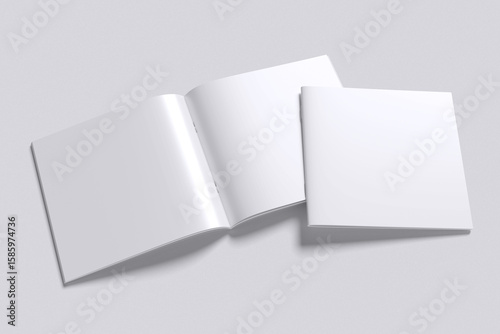 Blank square photorealistic  Magazine brochure For mockup on light grey background.3D high rendering resolution