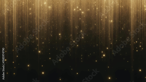 Golden particles falling with light streaks vector
