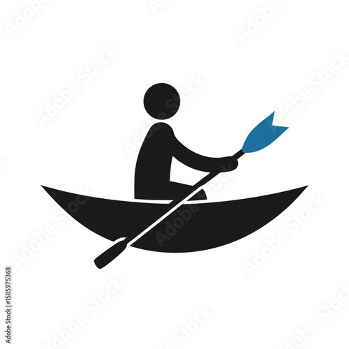Silhouette of person rowing boat in water showing movement and outdoor activity with white background