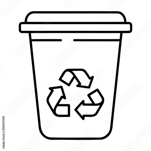 Recycling bin icon with eco-symbol on white background, minimalistic design