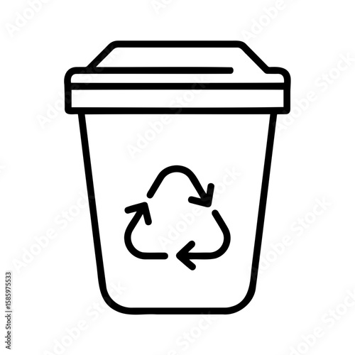 Recycling bin with eco-friendly symbol on white background, minimalistic design,