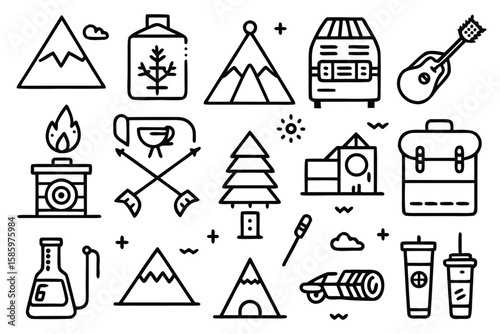 Outdoor Adventure Icons Set camping hiking