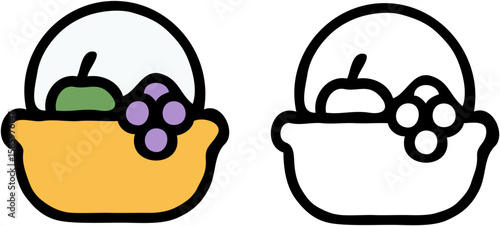 Three simple illustrations of disposable coffee cups in different colors.