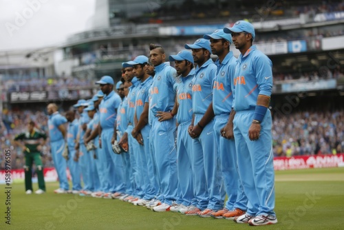 Indian cricket team lines up for an intense match at a prestigious international venue