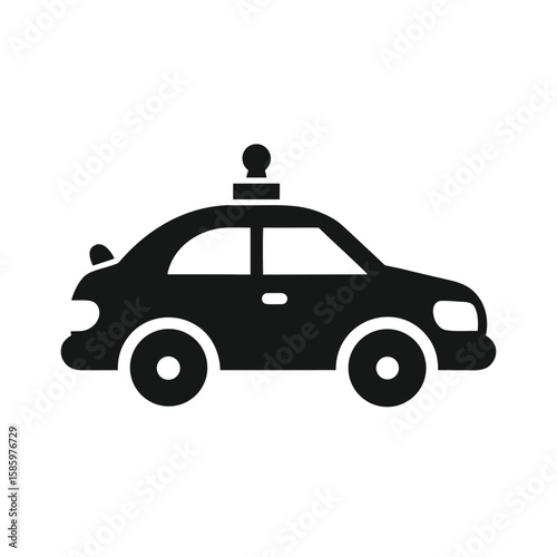Silhouette of police car with emergency siren active against white background  