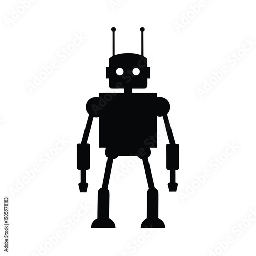 Silhouette of robot standing tall with antennas on white background for futuristic design  