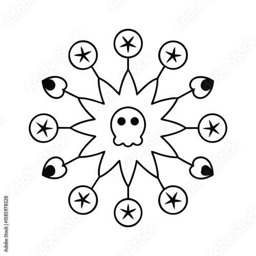 Ghost with spooky silhouette and starburst lines Halloween mandala Vector illustration