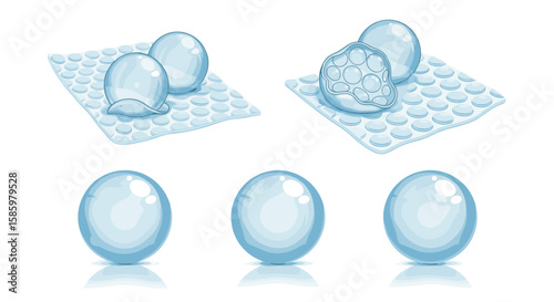 Illustration of transparent oval shapes on textured surfaces and standing alone with subtle shadows