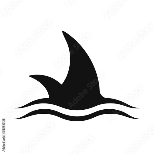 Silhouette of shark fin above water surface with white background for ocean theme  