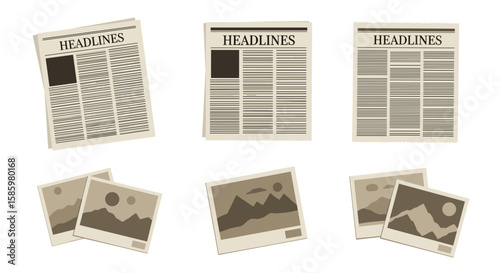 Newspaper front page with headlines and images for news, media, or communication themes