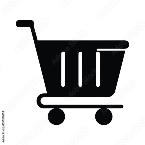 Silhouette of shopping cart full of goods on plain white background  