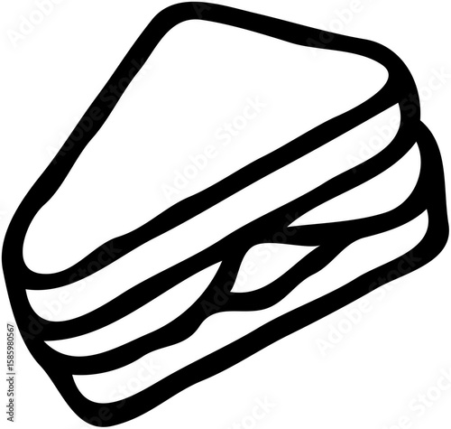 Simple black and white illustration of a triangular sandwich, ready to eat.