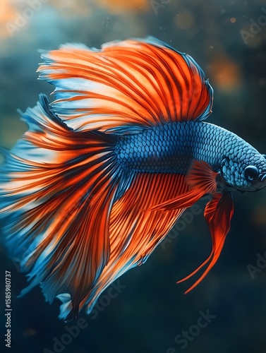 Colorful Betta Fish Tail and Fin in Dynamic Motion