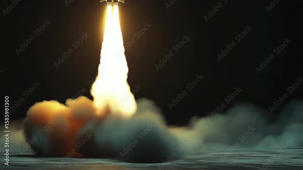 Rocket Sequence Rocket launch sequence: ignition, liftoff, and ascent at night with ...