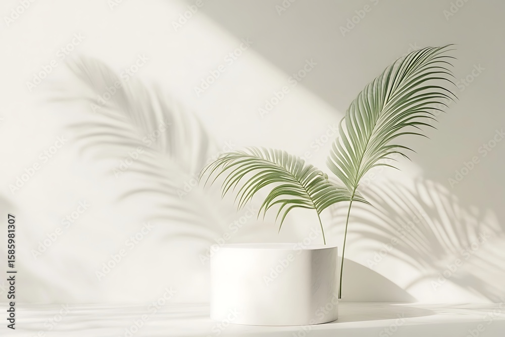 Displaying Product on Pedestal with Palm Leaves and Shadows in Studio Displaying Product on Pedestal with Palm Leaves and Shadows in Studio
