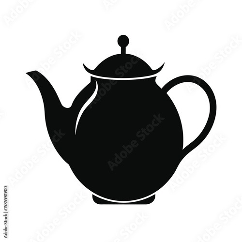 Silhouette of classic teapot with handle and lid on clean white background  