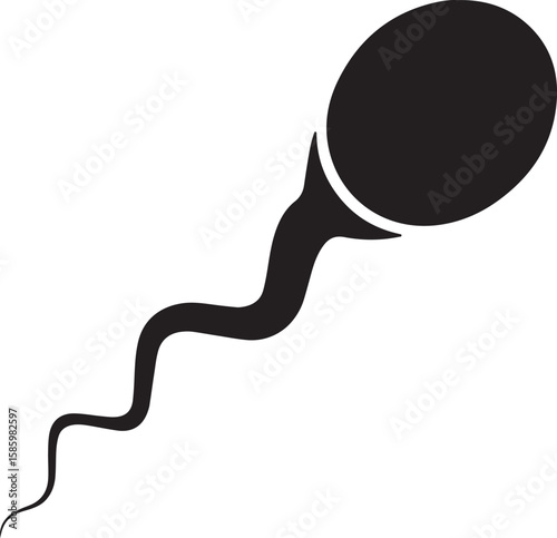 Black silhouette of a sperm cell with a wavy tail on a white background