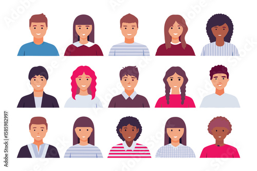 Collection of diverse and friendly face portraits, each exuding a sense of individuality and approachability.