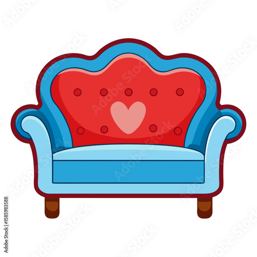 Red vintage luxury sofa isolated on white background with classic comfortable design