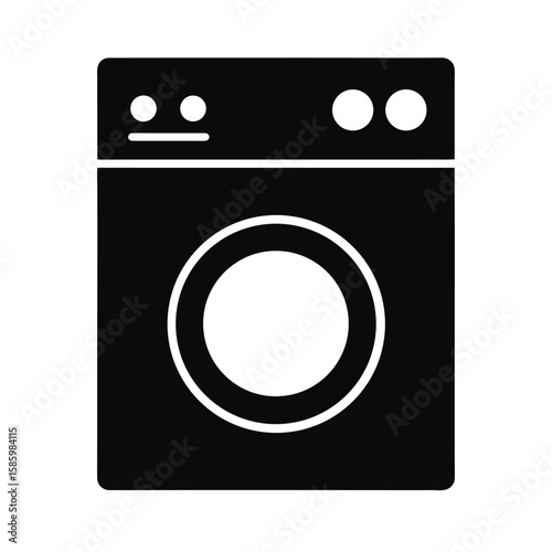 Silhouette of washing machine front view on white background for home appliance  