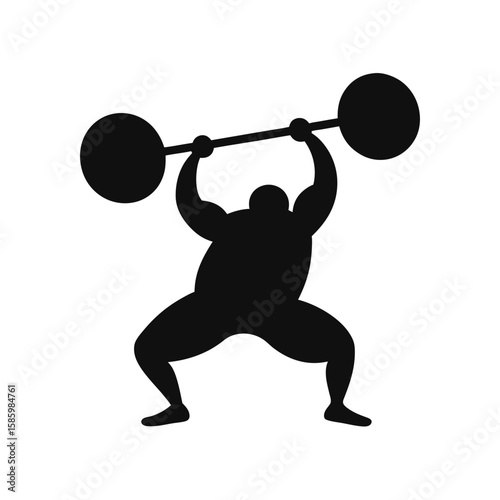 Silhouette of athlete lifting heavy barbell on white background  