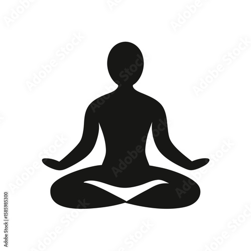 Silhouette of yoga pose in meditation on white background for wellness and calm  