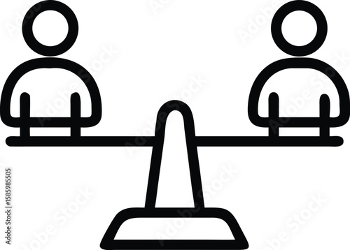 Scales balancing two abstract human figures, simple icon, fairness and comparison symbol