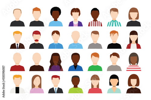 Diverse Crowd Avatars: A collection of diverse faceless avatar of people.
