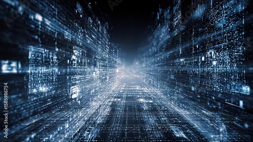 Futuristic Digital Background with Glowing Lines and Data Streams