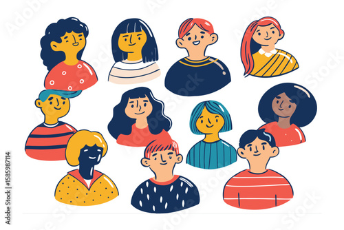 A Diverse Group of People: A collection of illustrated individuals of varying ethnicities, each with distinct characteristics, representing the essence of diversity, inclusion, and community spirit.